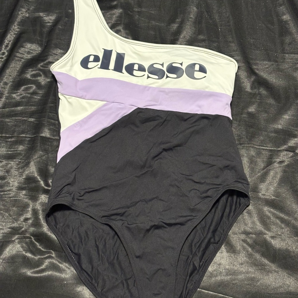 Ellesse Asymmetric Swimsuit in Black and Purple